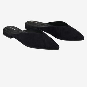 Birdies Swan black suede mules flats shoes sz 8